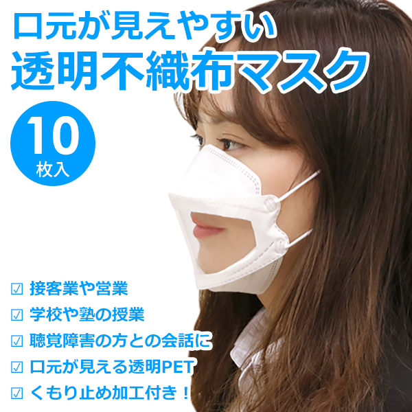 【10枚入り】透明マスク 透明 不織布マスク